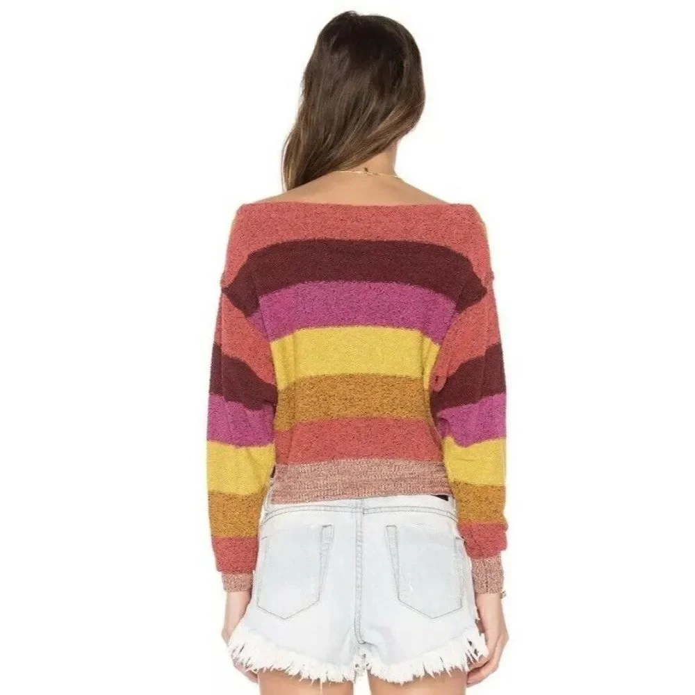 NEW FREE PEOPLE Sz L CANDYLAND STRIPED PULLOVER TERRY SWEATER